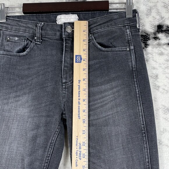 Free People Jeans Womens Size 27 Black Distressed Destroyed Flare Stretch - Picture 6 of 14